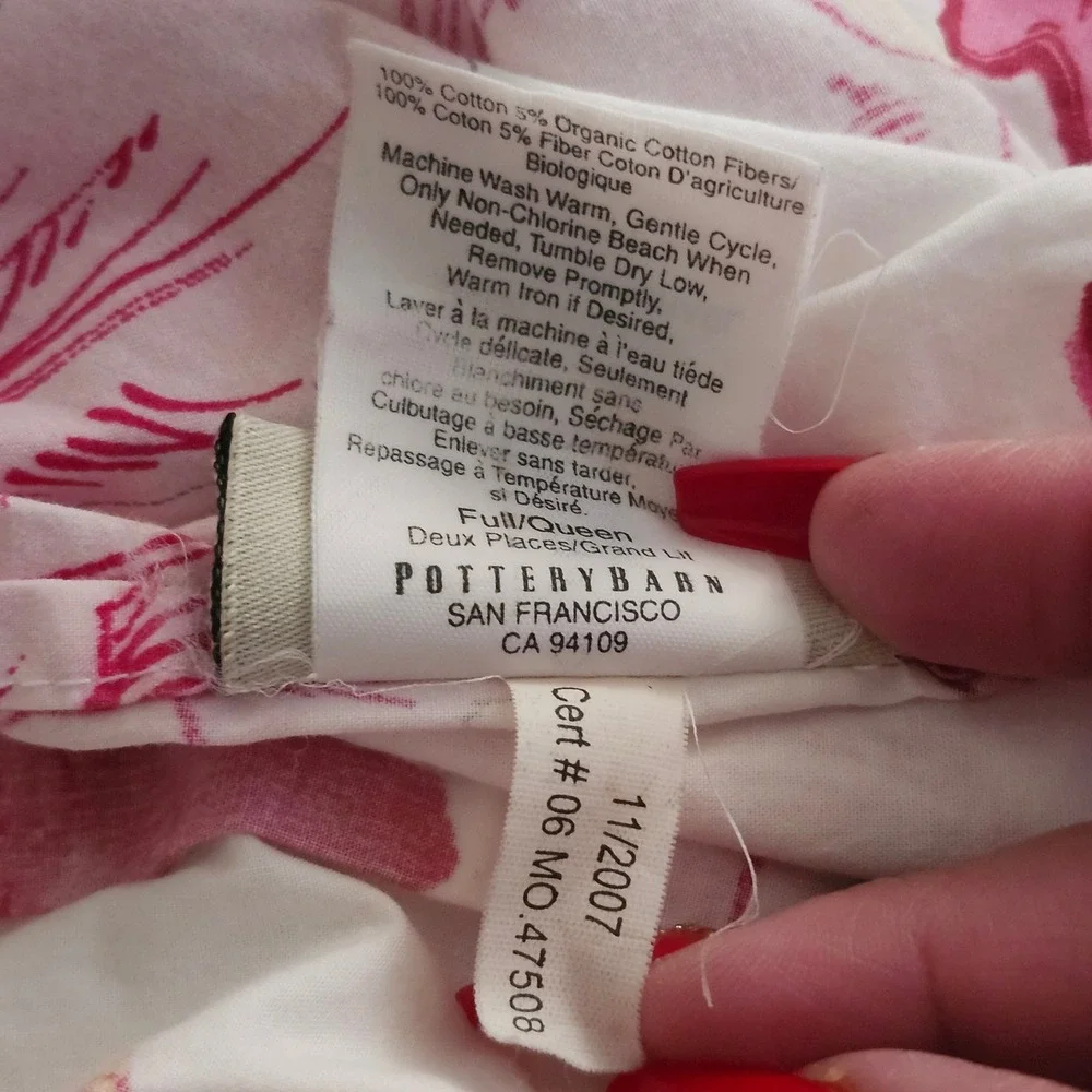 Pottery Barn Duvet Cover Set Full/Queen Pink Orange Floral Botanical 4pc Cotton